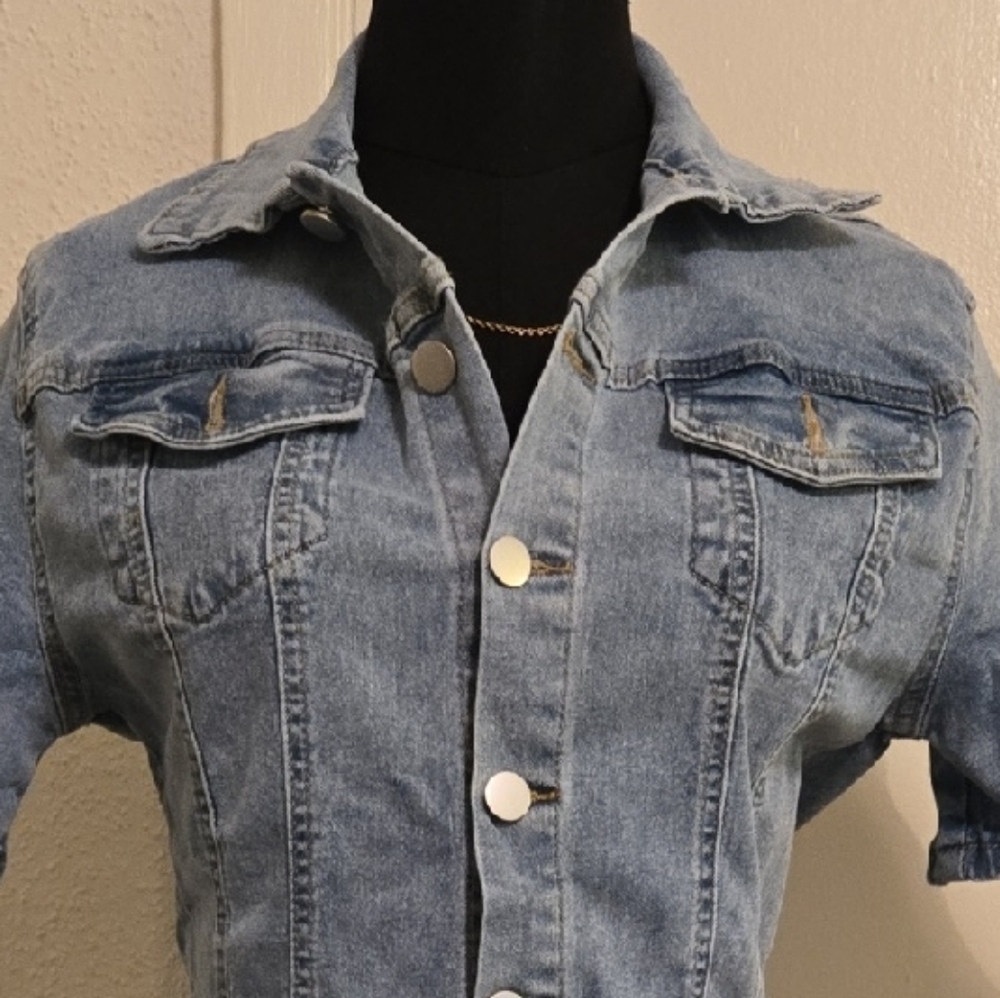 Denim Short Sleeve Women's Jumpsuit